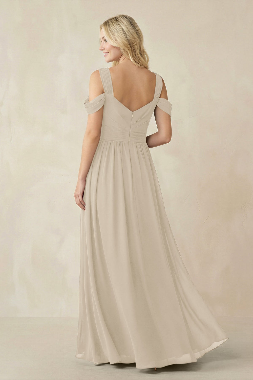 Chiffon A-Line Bridesmaid Dress with Slit  in Champagne - KissProm BRIDESMAID DRESSES