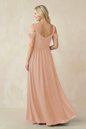 Chiffon A-Line Bridesmaid Dress with Slit  in Champagne Rose - KissProm BRIDESMAID DRESSES