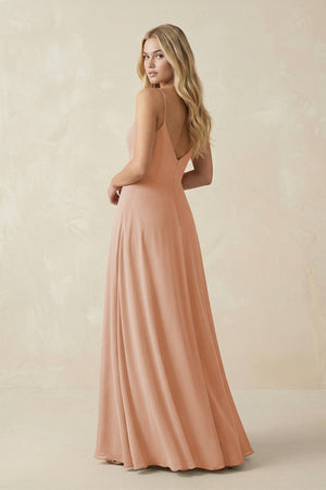 Cami Strap A-Line Chiffon Bridesmaid Dress with Slit in Champagne Rose - KissProm BRIDESMAID DRESSES
