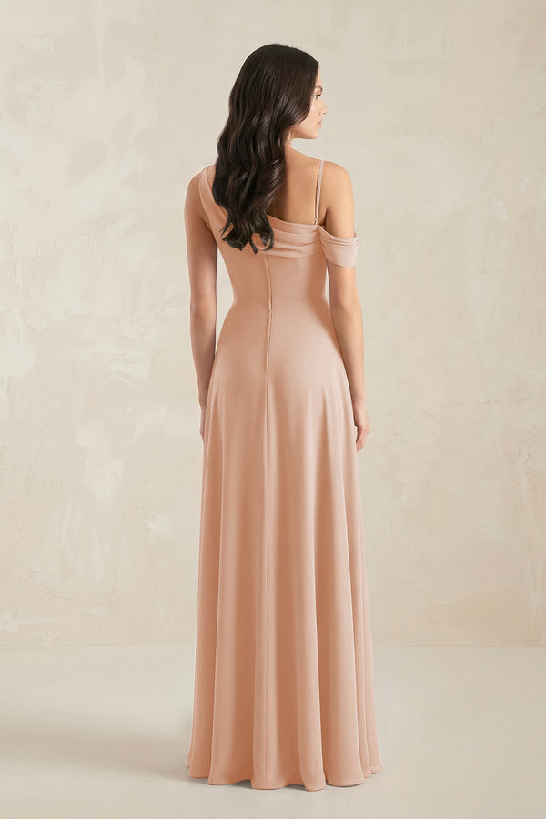 One-Shoulder Chiffon A-Line Bridesmaid Dress in Champagne Rose - KissProm BRIDESMAID DRESSES
