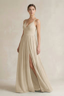 A-Line Spaghetti Strap Chiffon Bridesmaid Dress in Champagne - KissProm BRIDESMAID DRESSES