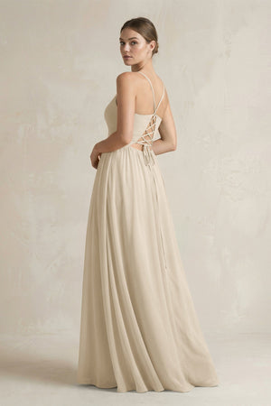 A-Line Spaghetti Strap Chiffon Bridesmaid Dress in Champagne - KissProm BRIDESMAID DRESSES