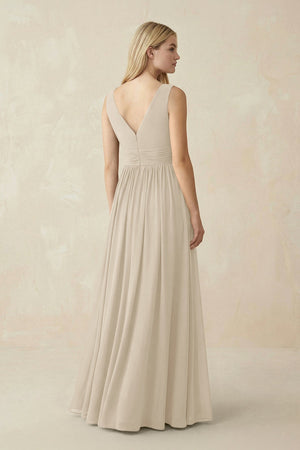V-Neck Chiffon Pleated A-Line Bridesmaid Dress in Champagne - KissProm BRIDESMAID DRESSES