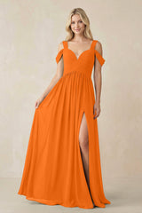 Chiffon A-Line Bridesmaid Dress with Slit  in Cinnamon - KissProm BRIDESMAID DRESSES