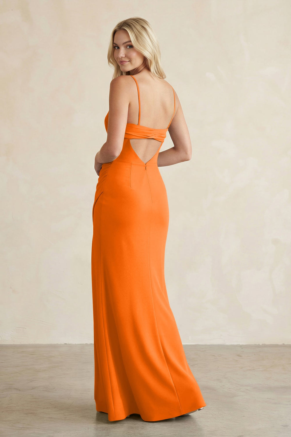 Cami Strap Chiffon Sheath Bridesmaid Dress with Slit in Cinnamon - KissProm BRIDESMAID DRESSES