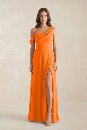 One-Shoulder Chiffon A-Line Bridesmaid Dress in Cinnamon - KissProm BRIDESMAID DRESSES