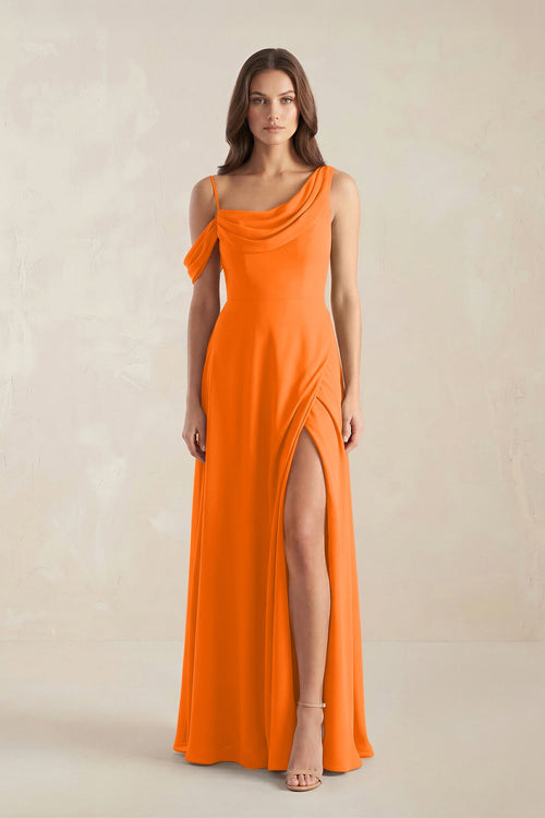One-Shoulder Chiffon A-Line Bridesmaid Dress in Cinnamon - KissProm BRIDESMAID DRESSES