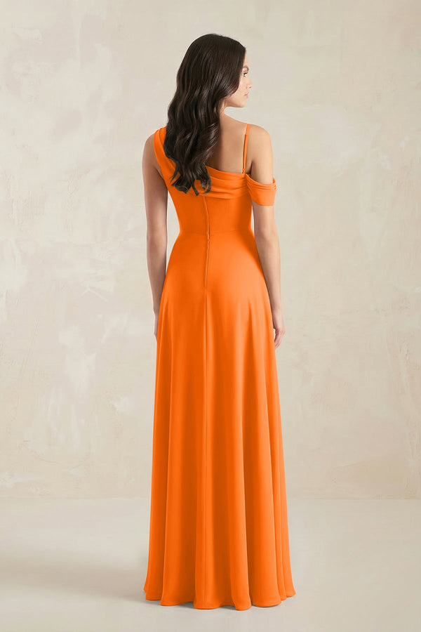 One-Shoulder Chiffon A-Line Bridesmaid Dress in Cinnamon - KissProm BRIDESMAID DRESSES