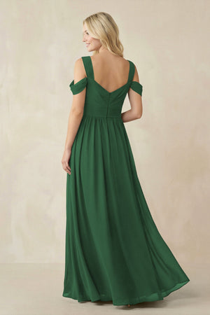 Chiffon A-Line Bridesmaid Dress with Slit  in Dark Green - KissProm BRIDESMAID DRESSES