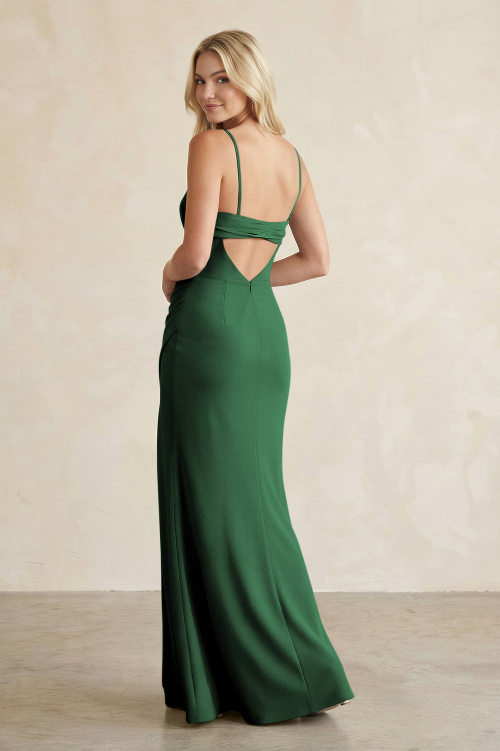 Cami Strap Chiffon Sheath Bridesmaid Dress with Slit in Dark Green - KissProm BRIDESMAID DRESSES