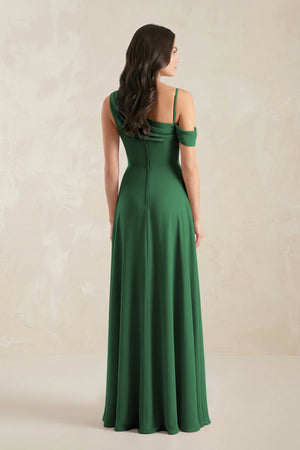 One-Shoulder Chiffon A-Line Bridesmaid Dress in Dark Green - KissProm BRIDESMAID DRESSES