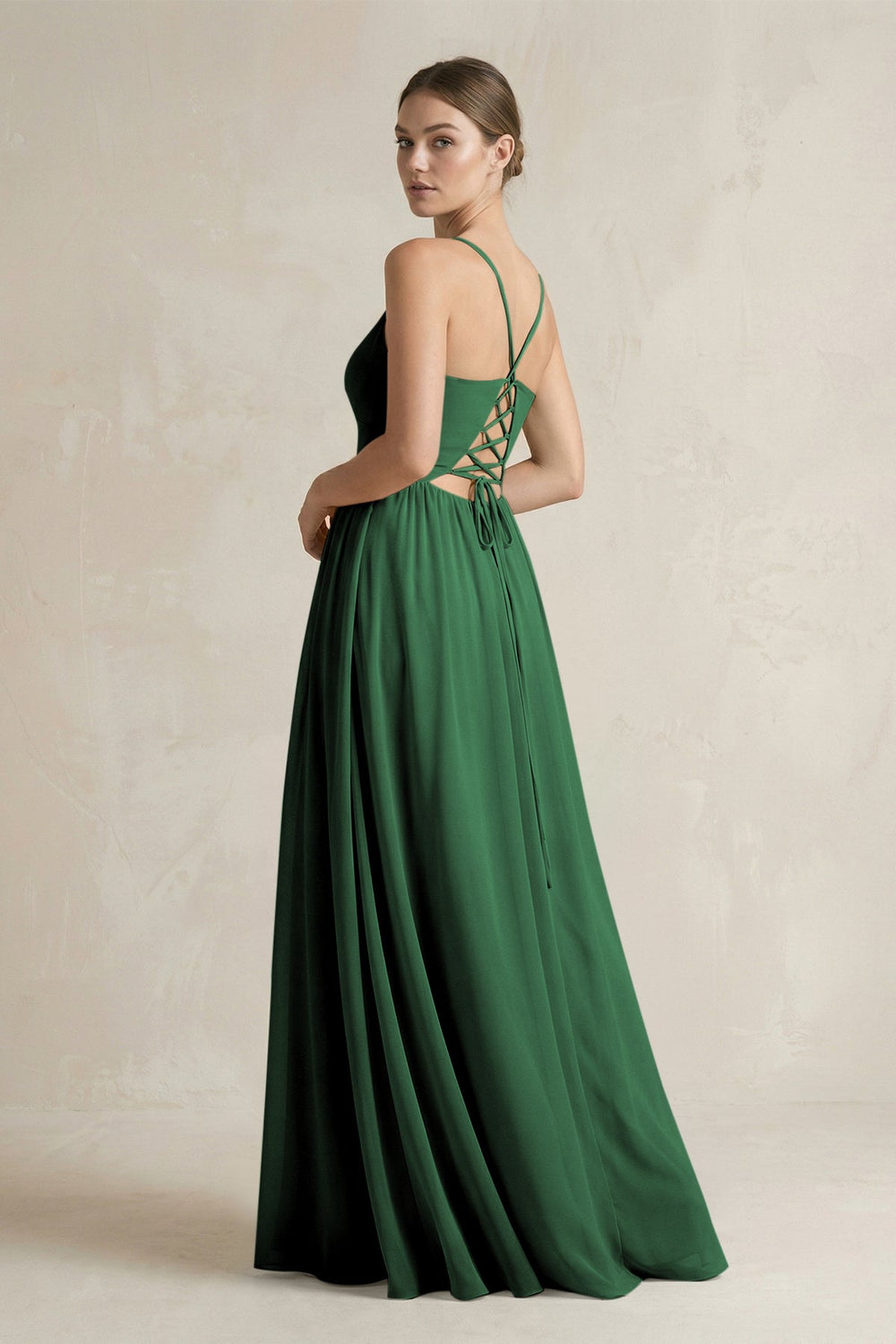 A-Line Spaghetti Strap Chiffon Bridesmaid Dress in Dark Green - KissProm BRIDESMAID DRESSES