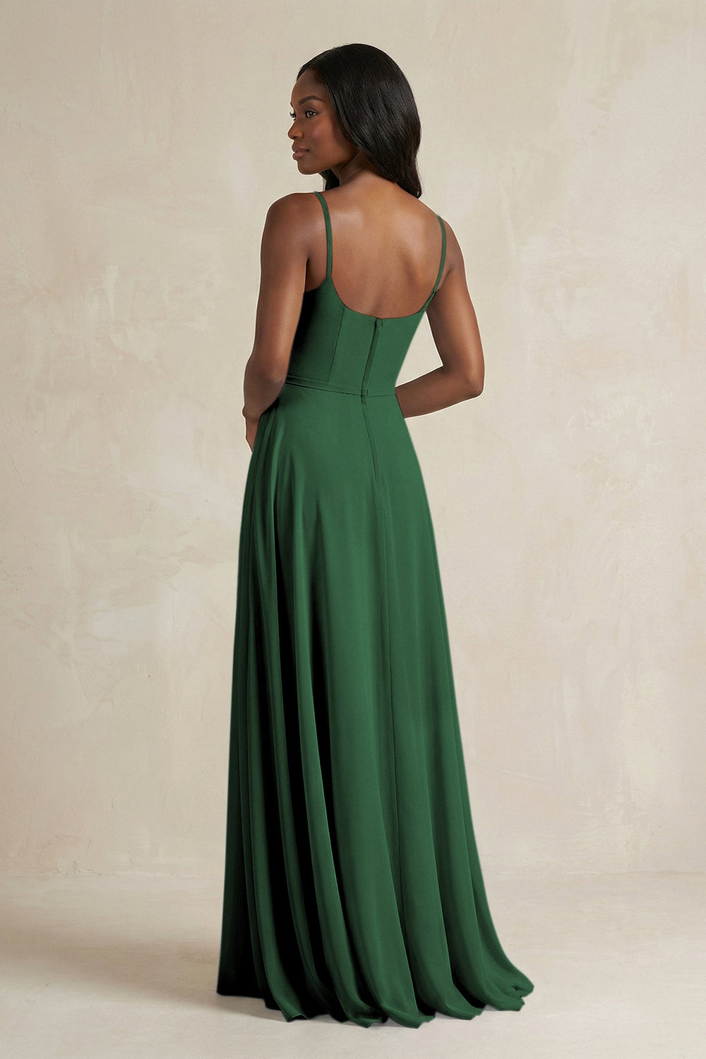A-Line Spaghetti Straps Chiffon Bridesmaid Dress in Dark Green - KissProm BRIDESMAID DRESSES