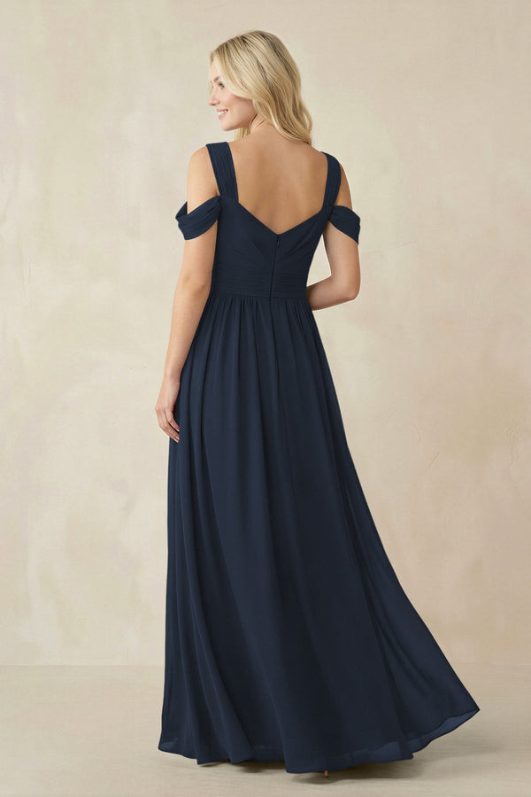 Chiffon A-Line Bridesmaid Dress with Slit  in Dark Navy - KissProm BRIDESMAID DRESSES