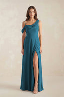 One-Shoulder Chiffon A-Line Bridesmaid Dress in Dark Teal - KissProm BRIDESMAID DRESSES