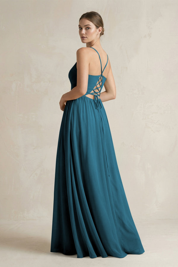 A-Line Spaghetti Strap Chiffon Bridesmaid Dress in Dark Teal - KissProm BRIDESMAID DRESSES