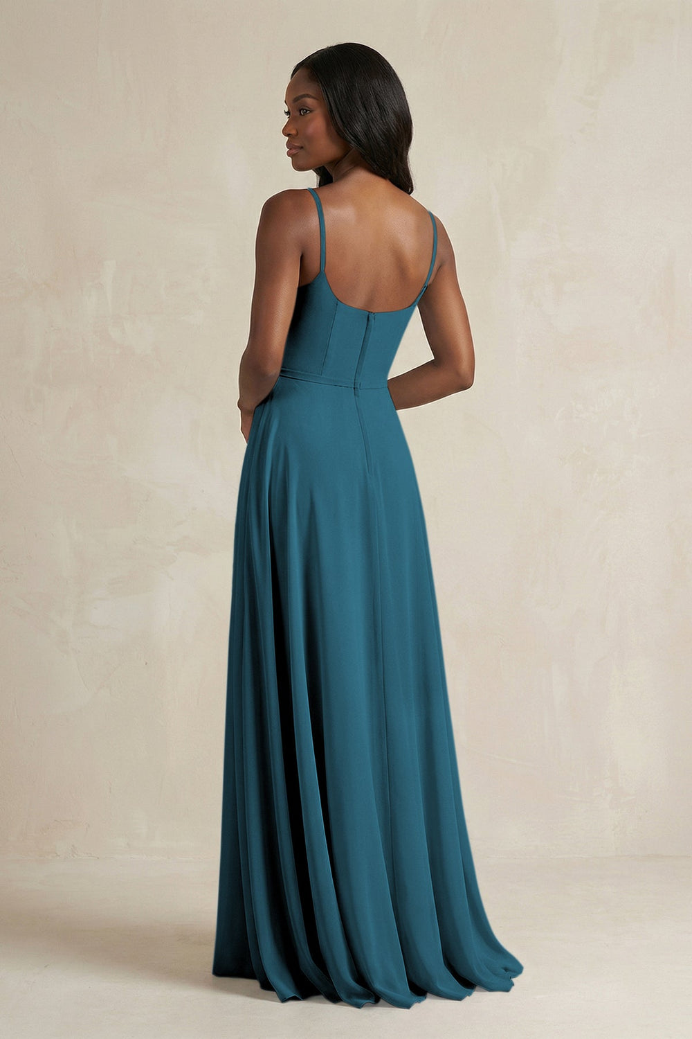 A-Line Spaghetti Straps Chiffon Bridesmaid Dress in Dark Teal - KissProm BRIDESMAID DRESSES
