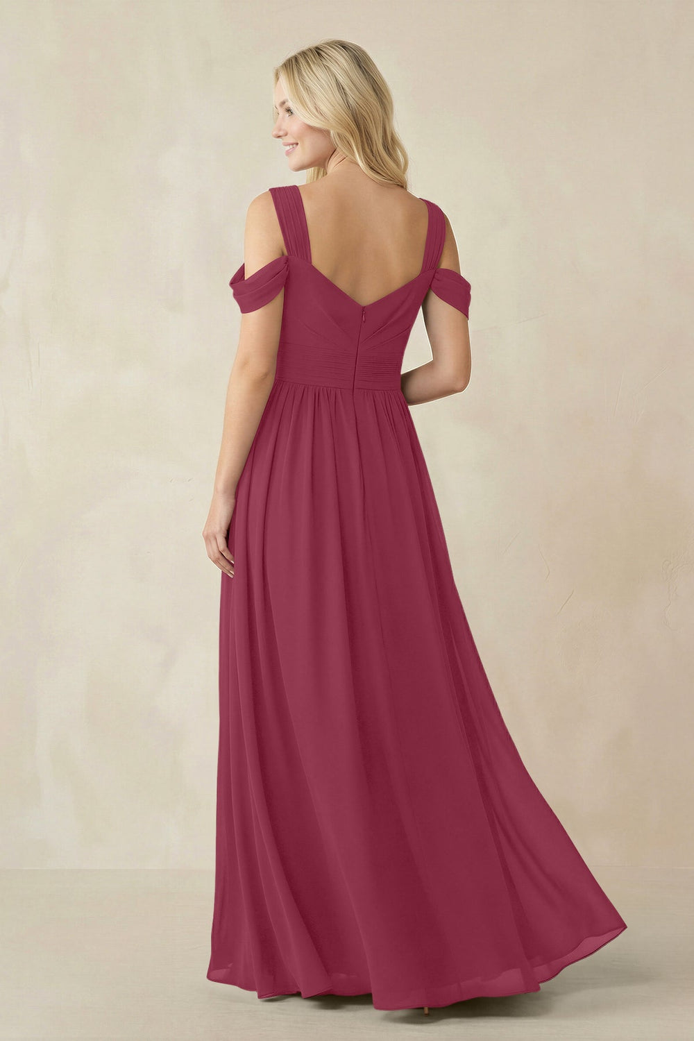 Chiffon A-Line Bridesmaid Dress with Slit  in Desert Rose - KissProm BRIDESMAID DRESSES