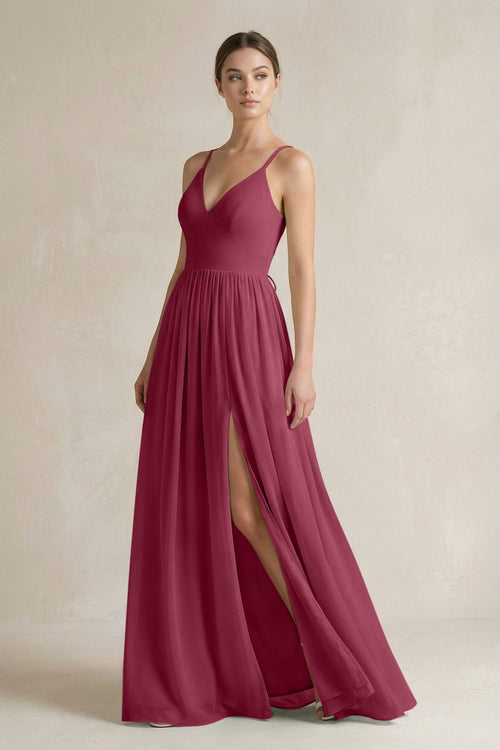 A-Line Spaghetti Strap Chiffon Bridesmaid Dress in Desert Rose - KissProm BRIDESMAID DRESSES
