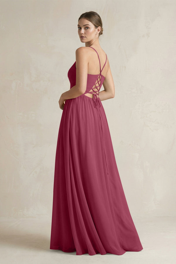 KissProm A-Line Spaghetti Strap Chiffon Bridesmaid Dress in Desert Rose, Desert Rose / 18