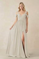 Chiffon A-Line Bridesmaid Dress with Slit  in Dove Gray - KissProm BRIDESMAID DRESSES