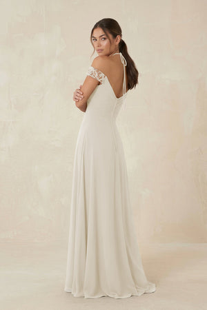 A-Line Off-the-Shoulder Chiffon Bridesmaid Dress in Dove Gray - KissProm BRIDESMAID DRESSES