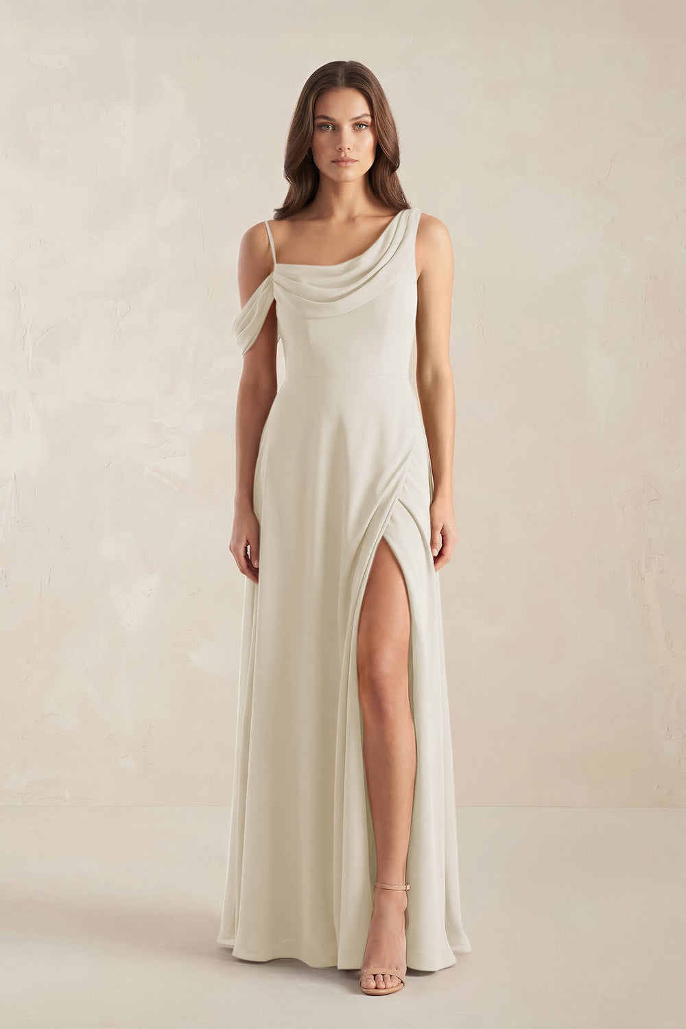 One-Shoulder Chiffon A-Line Bridesmaid Dress in Dove Gray - KissProm BRIDESMAID DRESSES