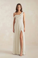 One-Shoulder Chiffon A-Line Bridesmaid Dress in Dove Gray - KissProm BRIDESMAID DRESSES