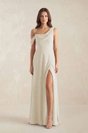 One-Shoulder Chiffon A-Line Bridesmaid Dress in Dove Gray - KissProm BRIDESMAID DRESSES