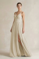 A-Line Spaghetti Strap Chiffon Bridesmaid Dress in Dove Gray - KissProm BRIDESMAID DRESSES