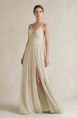 A-Line Spaghetti Strap Chiffon Bridesmaid Dress in Dove Gray - KissProm BRIDESMAID DRESSES