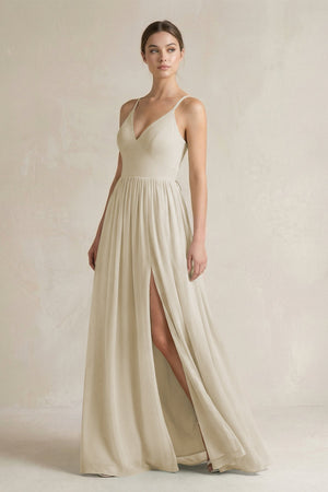 A-Line Spaghetti Strap Chiffon Bridesmaid Dress in Dove Gray - KissProm BRIDESMAID DRESSES