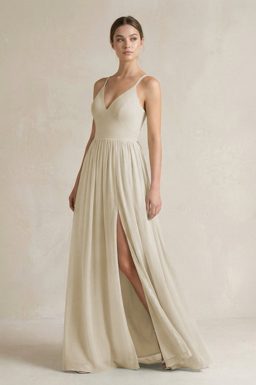 A-Line Spaghetti Strap Chiffon Bridesmaid Dress in Dove Gray - KissProm BRIDESMAID DRESSES