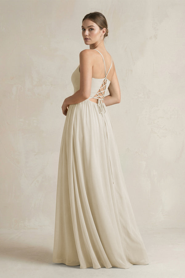 A-Line Spaghetti Strap Chiffon Bridesmaid Dress in Dove Gray - KissProm BRIDESMAID DRESSES