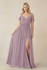 Chiffon A-Line Bridesmaid Dress with Slit  in Dusk - KissProm BRIDESMAID DRESSES