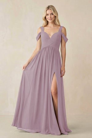 Chiffon A-Line Bridesmaid Dress with Slit  in Dusk - KissProm BRIDESMAID DRESSES