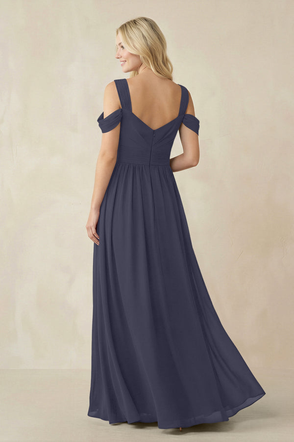 Chiffon A-Line Bridesmaid Dress with Slit  in Dusk Blue - KissProm BRIDESMAID DRESSES