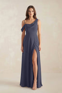 One-Shoulder Chiffon A-Line Bridesmaid Dress in Dusk Blue - KissProm BRIDESMAID DRESSES