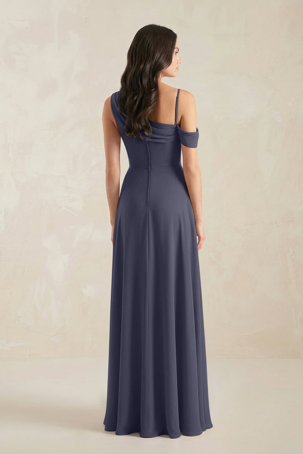One-Shoulder Chiffon A-Line Bridesmaid Dress in Dusk Blue - KissProm BRIDESMAID DRESSES