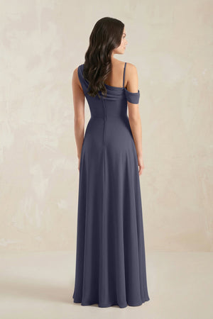 One-Shoulder Chiffon A-Line Bridesmaid Dress in Dusk Blue - KissProm BRIDESMAID DRESSES