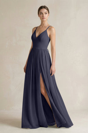 A-Line Spaghetti Strap Chiffon Bridesmaid Dress in Dusk Blue - KissProm BRIDESMAID DRESSES