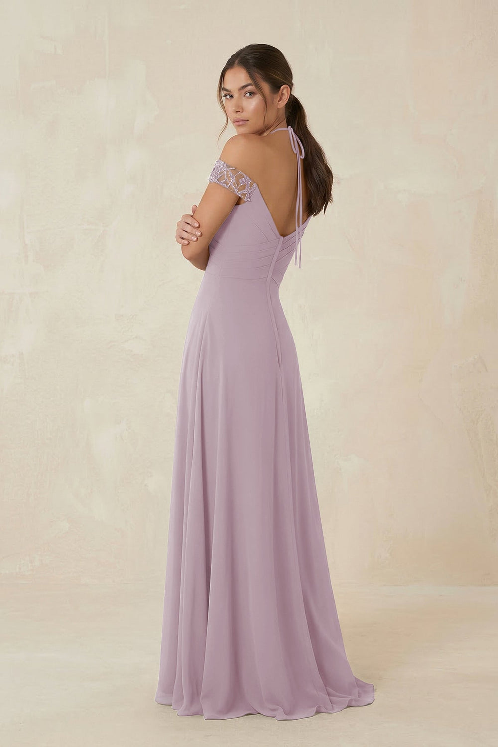 A-Line Off-the-Shoulder Chiffon Bridesmaid Dress in Dusk - KissProm BRIDESMAID DRESSES