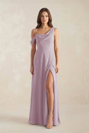 One-Shoulder Chiffon A-Line Bridesmaid Dress in Dusk - KissProm BRIDESMAID DRESSES