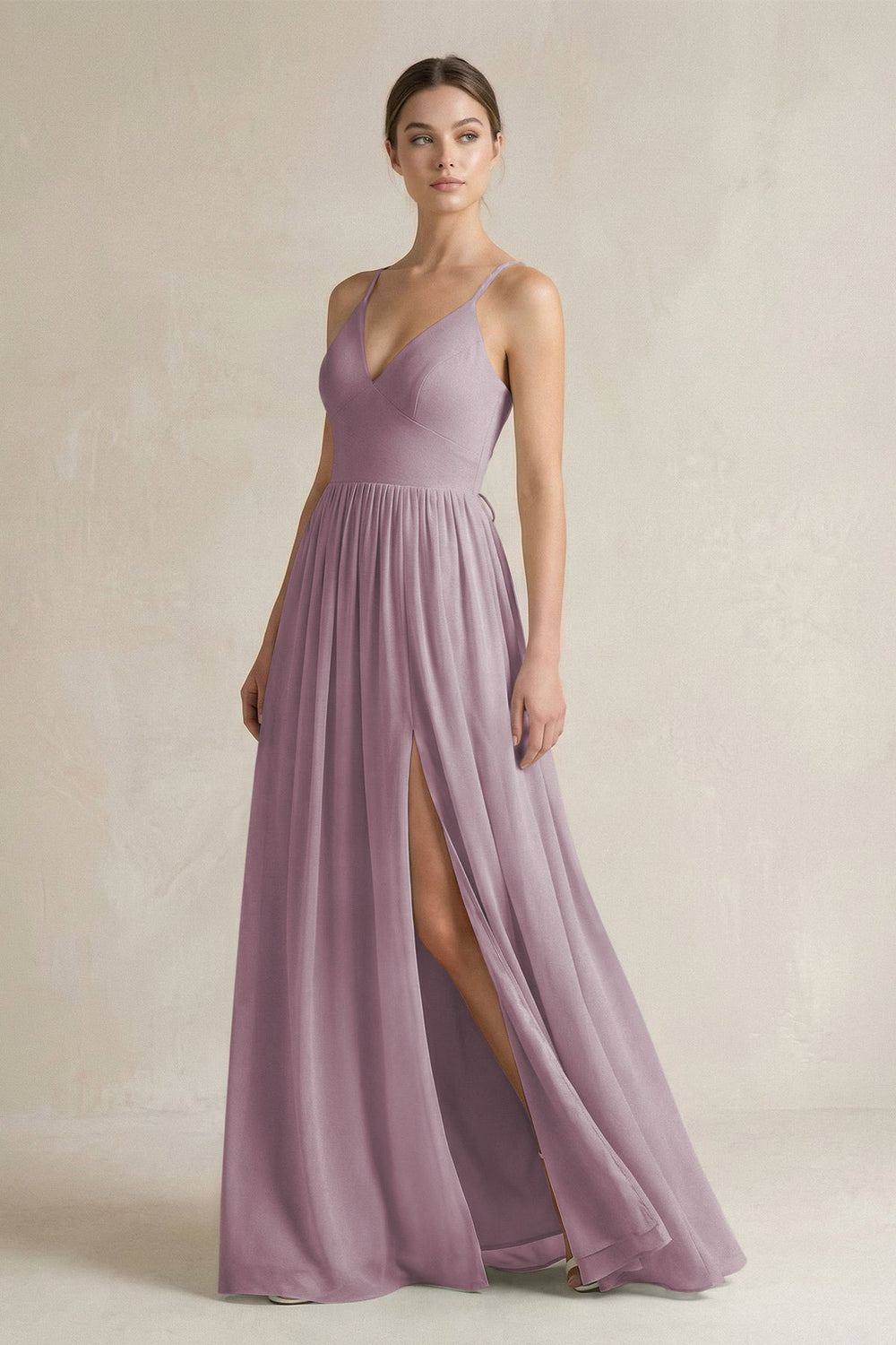 A-Line Spaghetti Strap Chiffon Bridesmaid Dress in Dusk - KissProm BRIDESMAID DRESSES