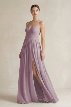 A-Line Spaghetti Strap Chiffon Bridesmaid Dress in Dusk - KissProm BRIDESMAID DRESSES