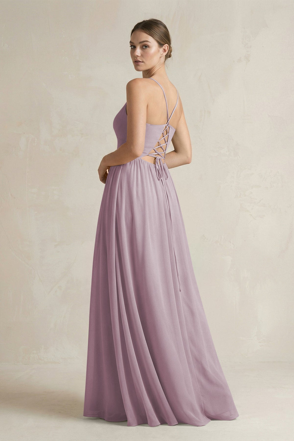 A-Line Spaghetti Strap Chiffon Bridesmaid Dress in Dusk - KissProm BRIDESMAID DRESSES