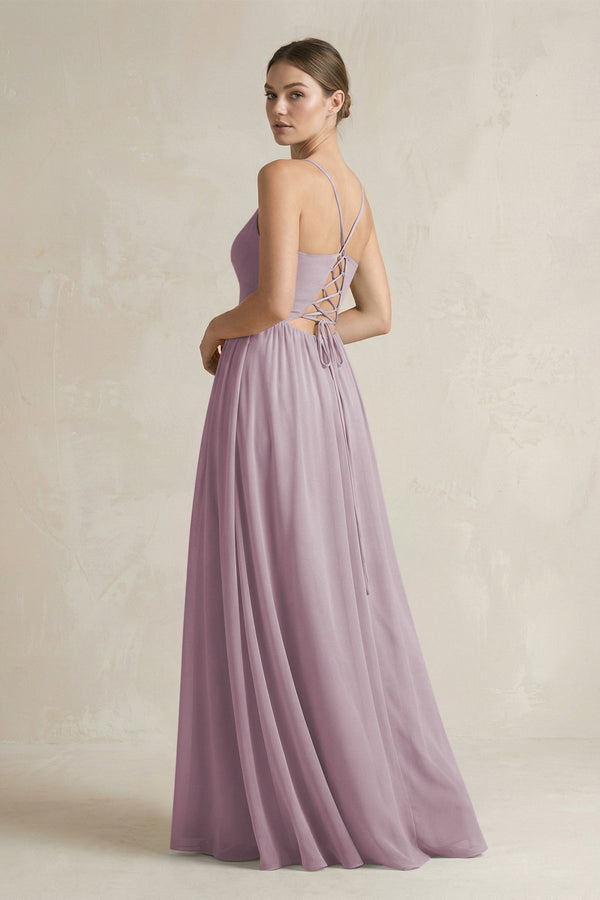 A-Line Spaghetti Strap Chiffon Bridesmaid Dress in Dusk - KissProm BRIDESMAID DRESSES