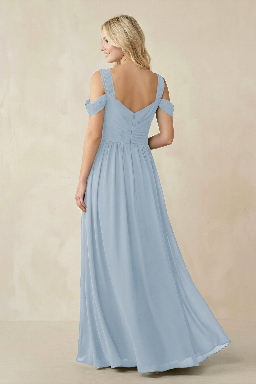 Chiffon A-Line Bridesmaid Dress with Slit  in Dusty Blue - KissProm BRIDESMAID DRESSES