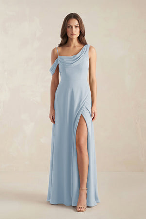 One-Shoulder Chiffon A-Line Bridesmaid Dress in Dusty Blue - KissProm BRIDESMAID DRESSES