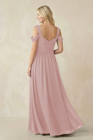 Chiffon A-Line Bridesmaid Dress with Slit  in Dusty Rose - KissProm BRIDESMAID DRESSES